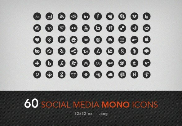60 social media mono icones