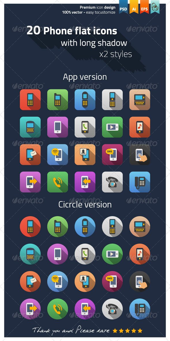20 phone flat icones