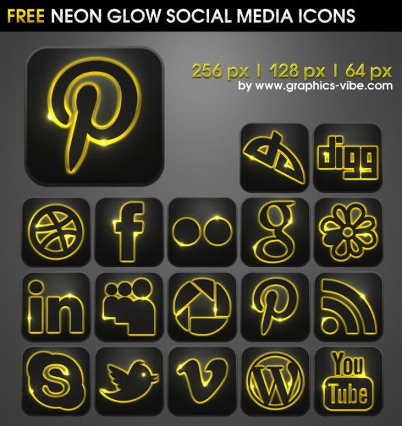 neon glow social media icons
